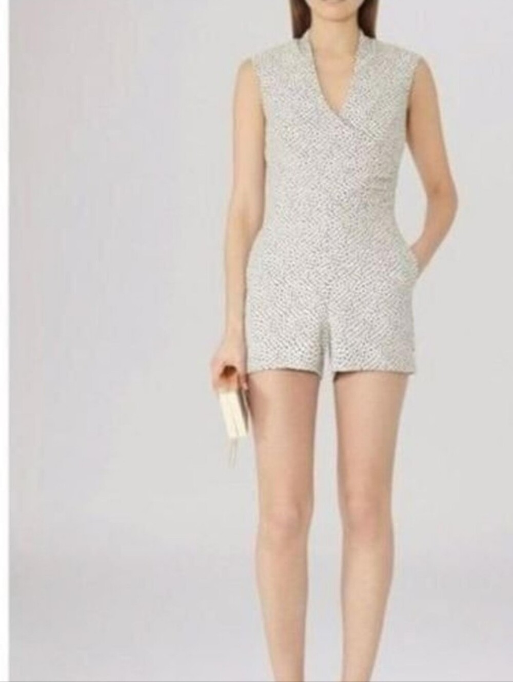 NWT Reiss Jeanette Jaquard Sleeveless Cream V Neck Romper 8